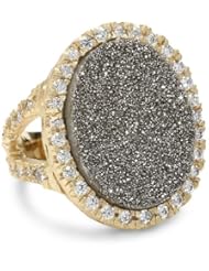Marcia Moran "Illume" Cubic Zirconia and Titanium Druzy Oval Ring, Size 7