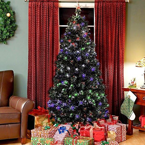 Kissmoji 7ft Artificial Christmas Tree Fiber Optic Pre-lit Tree LED Holiday Stand Green US