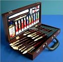 Artists Oil Painting Set Has All The Essentials In An Attractive, Hinged, Wood Carrying Case