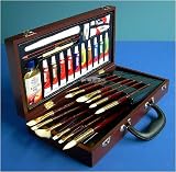 Artists Oil Painting Set Has All The Essentials In An Attractive, Hinged, Wood Carrying Case