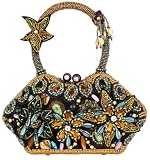 Innovative Vintage Handmade Floral Seed Beaded Gemstones Rhinestone Closure Hard Case Frame Evening Handbag Purse