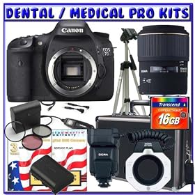 Canon EOS 7D 18MP SLR Digital Camera + Sigma 105mm f/2.8 EX DG Medium Telephoto Macro + Sigma Flash Macro Ring EM-140 DG + 16GB CF + Tripod + Hard Case + Remote Shutter Release + Combined 10-Year Digital SLR & Lens Warranty + Willoughby's Dental/Medical Accessory Package