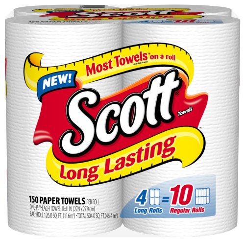 Scott Paper Towels, Long Lasting Rolls 4-Pack (Case of 4)