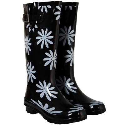 Ladies Flower Design Glossy Funky Festival Wellies