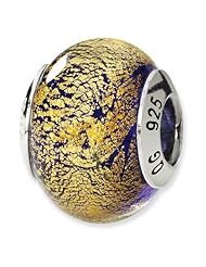 Sterling Silver Gold/Purple Italian Murano Charm Bead Fits Pandora Chamilia Biagi Bracelet