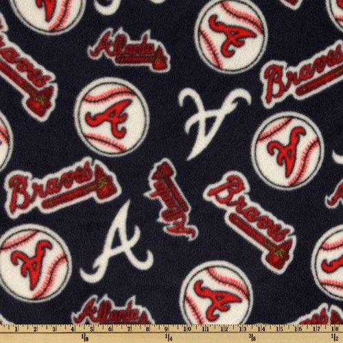60'' Wide MLB Fleece Atlanta Braves Toss Blue/Red Fabric By The Yard