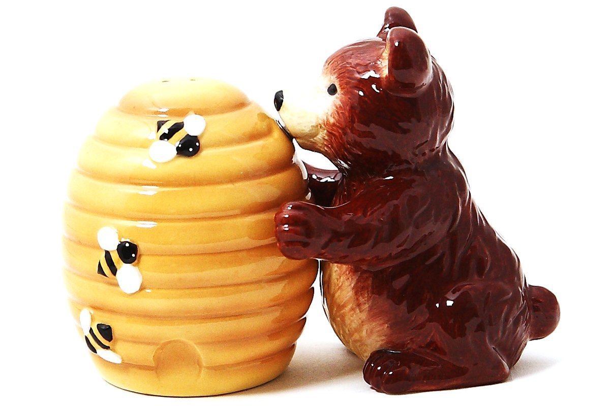 Bear and Honey Comb Attractives Salt Pepper Shaker Made of Ceramic