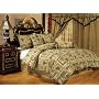 7 Pieces Light Brown with Green Jacquard Palm Tree Comforter Set Bed-in-a-bag Set Queen Size Bedding