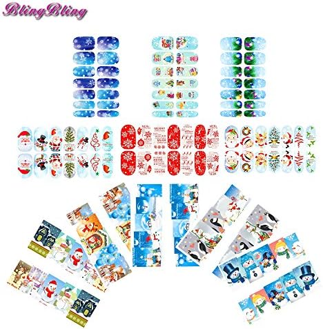 BlingBling Art 11sheet Nail Art Set Christmas Nail Sticker Xmas Water Decals Full Nail Wraps Nails Accessories Kits Snowflake Snow Man Sata