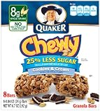 Quaker Chewy Granola Bar Reduced Sugar Cookies N Cream, 8-Count Boxes (Pack of 12)