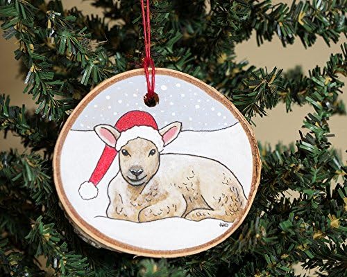 Lamb Christmas Ornament, Rustic Wood Decoration by Heather Ann Orlando