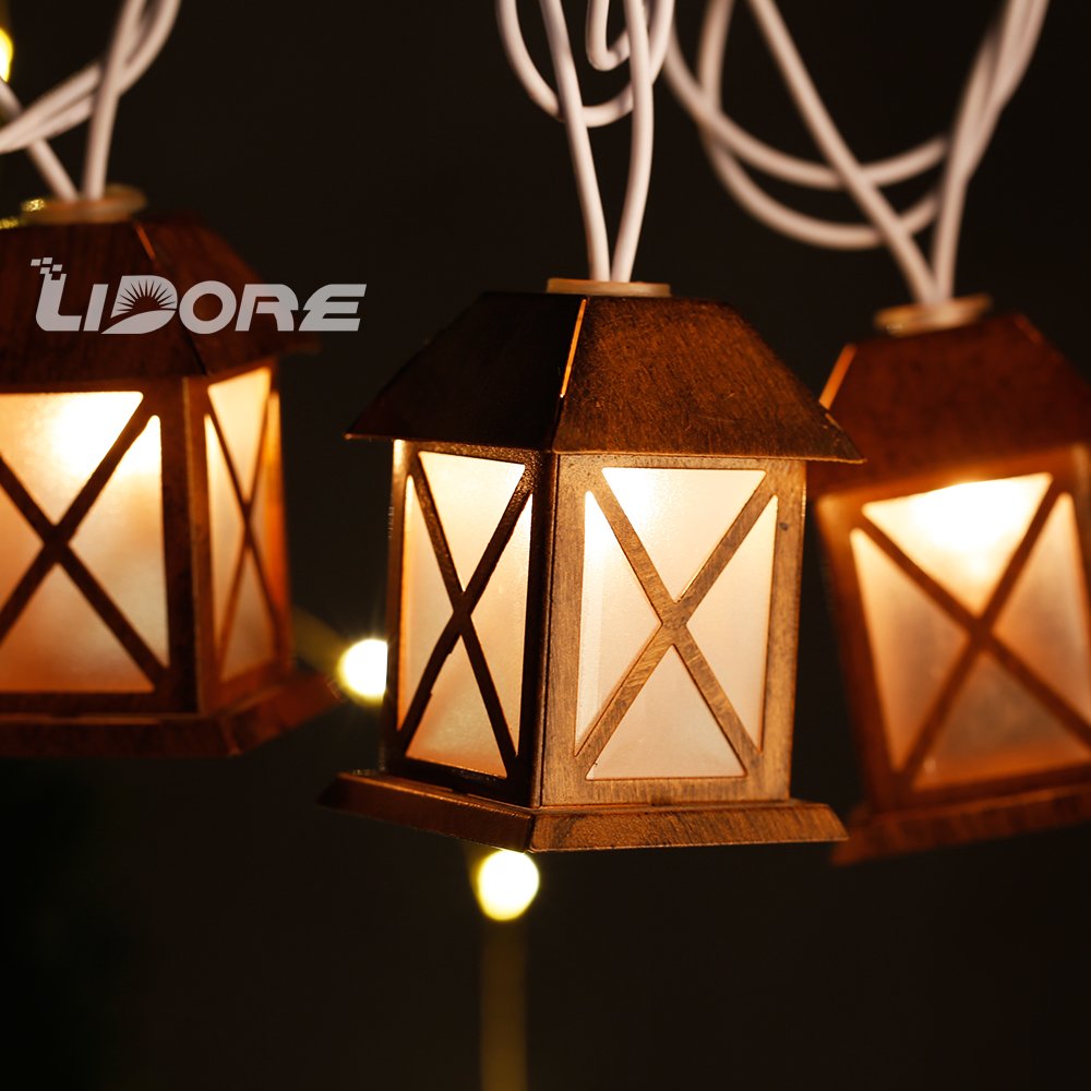 LIDORE Set of 10 Warm White Glow Bronze Metal House Shaped Lantern Plug