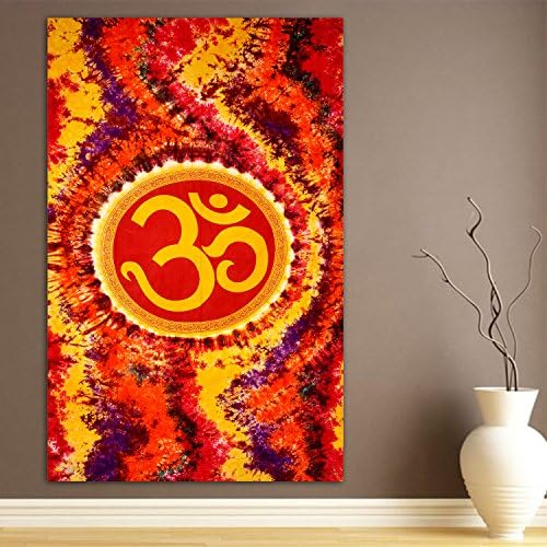 Soothing Yellow OM Indian Tapestry, Hippie Wall Hanging , Bohemian Bedspread, Mandala Cotton Dorm Decor Beach blanket