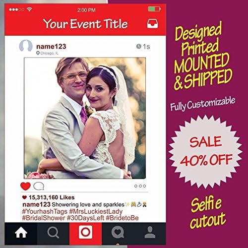Red Instagram Frame, Instagram prop for parties, Cutout, for birthday, weddings, bridal shower, baby shower [PRINTED, MOUNTED, SHIPPED, HIGH Quality, Multiple Sizes]