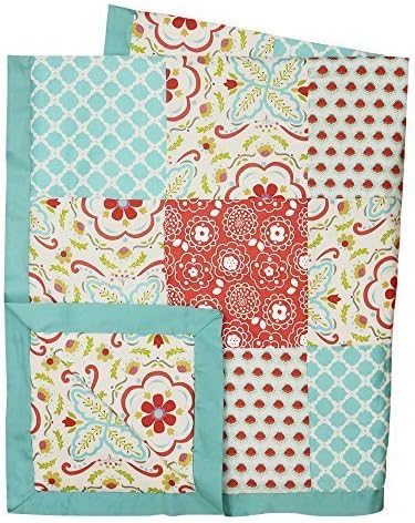 Gia Coral Pink and Aqua Blue Patchwork Coverlet by Farallon Brands