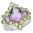 4.60 Carat Genuine Amethyst & Peridot .925 Sterling Silver Ring