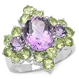 4.60 Carat Genuine Amethyst & Peridot .925 Sterling Silver Ring