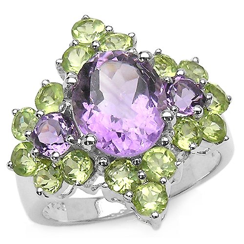 4.60 Carat Genuine Amethyst & Peridot .925 Sterling Silver Ring