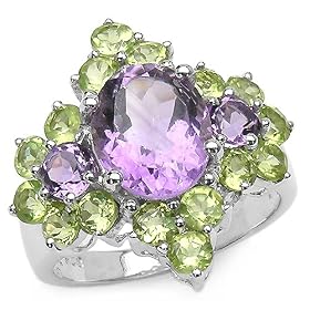 4.60 Carat Genuine Amethyst and Peridot .925 Sterling Silver Ring by JewelzDirect
