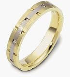 Multi Texture Two-Tone 14 Karat Gold 4mm Comfort Fit Wedding Band Ring