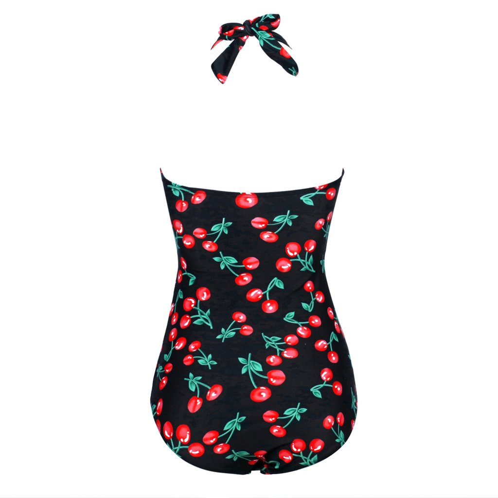 JOYMODE Women's One Piece Cherry Print Floral Bikini Monokini Set Pushup Swimsuit