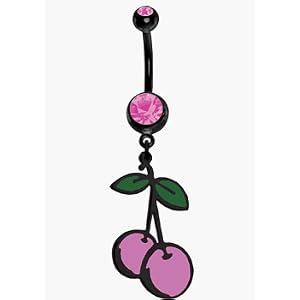 titanium black cherries belly button ring