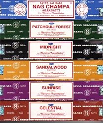 Set of 6 x 15g Boxes Incense Nag Champa Sunrise Sandalwood Midnight Patchouli Celestial