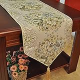 Milesky Classic European Style Embroidery Dining Table Runners Tassel Sequined Lace (Green, 11x84")