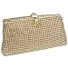 Gold Exquisite Vintage Crystals Rhinestones Soft Mesh Clasp Clutch Baguette Evening Bag Handbag Purse w/Detachable Chain