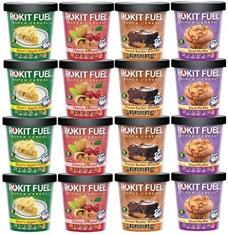 Rokit Fuel Instant Oatmeal Cereal Cups - Case of 16 - 4 Flavor Assortment- Vegan / Vegetarian, GMO Free, All Natural - Hot or Cold - Whole Food Breakfast by Rokit Fuel