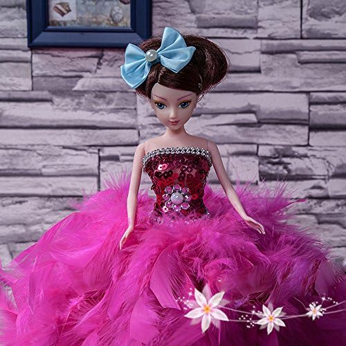 18 Inch Luxury Wedding Gown Barbie Doll, Grown-Up Toys Deluxe Barbie Doll in High-end Handmade Purple Feather Wedding Dress, Christmas Gift/ Birthday Gift/ Wedding Gift