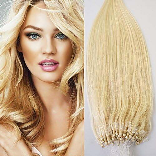 26" 50g 100s Micro Ring Loop 100% Human Hair Extensions Natural Soft Real Beauty Straight Hair Gift 100strands in one pack, (color #60 Platinum Blonde/ White Blonde) by America Danas