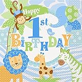 Blue Safari First Birthday Luncheon Napkins, 20ct