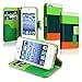 ATC Masione(TM) Apple iPhone 4/4S Credit Card Hard Shell Case Stand with Silicone Core + Screen Protector & Stylus (Wallet case Green+Navy Green+Orange)