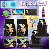 12 Pcs Tinkerbell Fearless Flirt Combo Front Rear Car Floor Mats, Seat Covers, Steering Wheel Covers, Large Sunshade, Cd Organizer, License Plate Frame, Key Chain and a Stylish 24 Pieces Capacity Cd Wallet