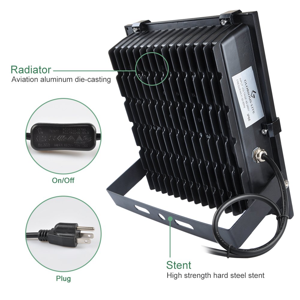 GLORIOUSLITE LED Flood Light, 100W(500W Halogen Equiv), IP66