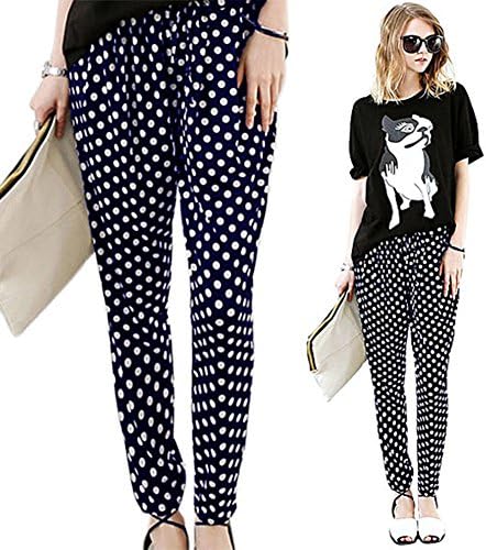 ROPALIA Womens Skull Dot Polka Rose Print Casual Harem Pants Stretchy Yoga Pants