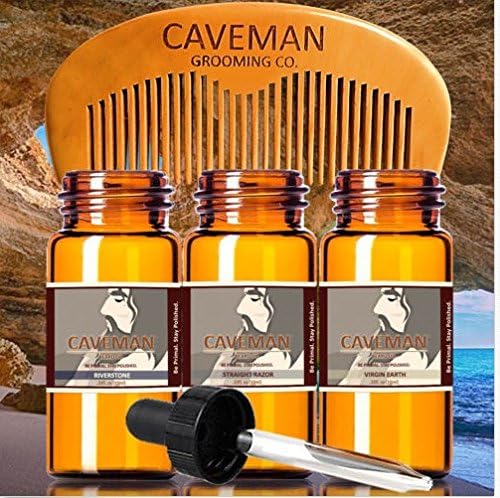 Caveman3 Scents (10 ml x 3 )Special Edition Sampler Virgin Beard Oil Beard Conditioner Virgin Cedarwood,virgin Sandalwood, Virgin Patchouli+ Free Comb