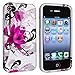 Insten TPU Rubber Skin Case Compatible with Apple iPhone 4/4S - Retail Packaging - White/Purple Flower