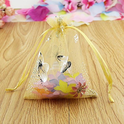 Grandroomchic[TM] 100 Pcs 5"x7" Yellow Jewelry Rose Organza Drawstring Pouches Jewelry Party Candy Bags Jewelry Pouch Favor Gift Bags