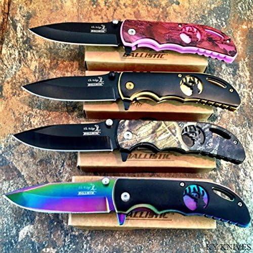 4 PCS 8" ASSORTED SET ELK RIDGE Assisted Opening Folding Pocket Knife w/ ELK CUTOUT