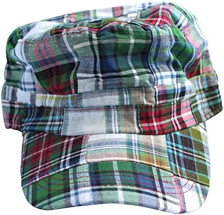 Nilin 100% Organic Cotton Check Plaid Pattern Flat Top Cap (Green)