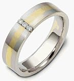 3 Diamond Titanium & 14 Karat Yellow Gold Wedding Band