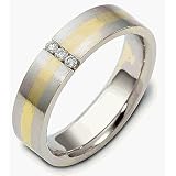 3 Diamond Titanium & 14 Karat Yellow Gold Wedding Band
