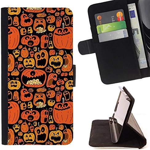 Flip Credit Card Slots PU Holster Leather Wallet Pouch Protective Skin Case Cover Microsoft Lumia 540 Dual Sim , ( Halloween Orange Pumpkin Black Holiday )