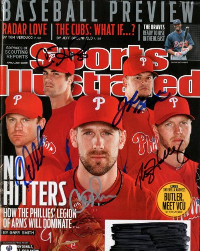 Phillies Autographed Sports Illustrated Magazine - Halladay, Lee, Hamels GAI - Autographed MLB Magazines