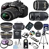 Nikon D5300 24.2 MP CMOS Digital SLR with 18-55mm f/3.5-5.6 AF-S DX VR NIKKOR Zoom Lens (Black) + Tamron 70-300mm Zoom Lens + Lens Cap Keeper + .43x Wide Angle Lens + 2.2x Telephoto Lens + High Power Slave Flash + Wireless Remote + Deluxe 3pc Filter Kit (UV + CPL + FLD) + Gadget Bag + 16GB Complete Accessory Bundle