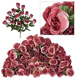 SIX pieces of 18" Long Stem Artificial Rose Bud Bushes Mauve