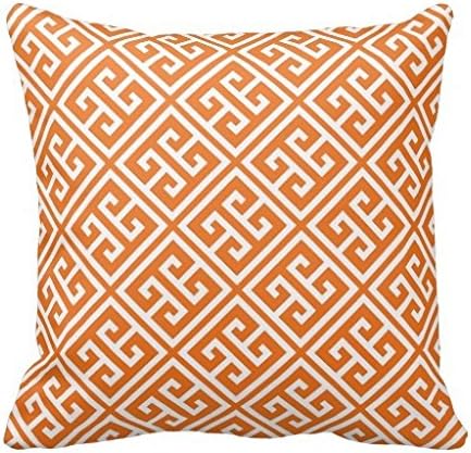 Decorative Cotton Tangerine Orange Greek Key Pattern Pillow Covers
