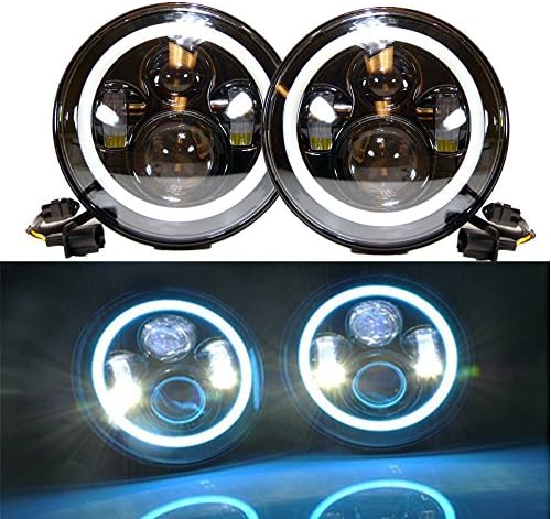 Flux Utmost 7'' LED Headlight with White/Blue Halo Ring Replacement for Jeep Wrangler Harley Motorcycles